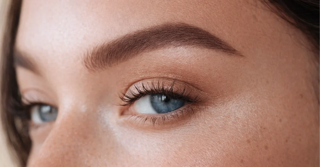 Woman with permanent makeup powder brows